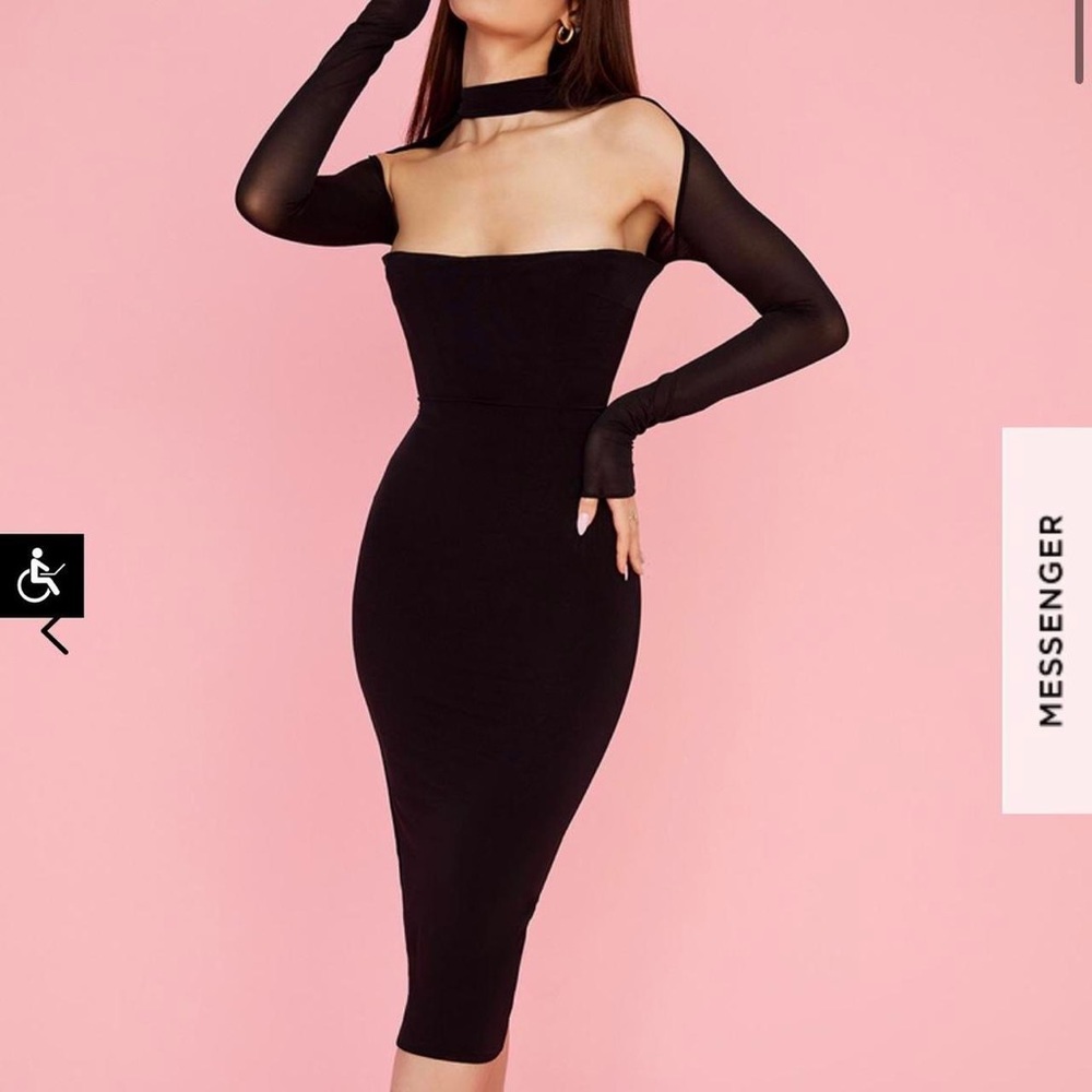House of CB Milarose black mesh corset midi bodycon dress